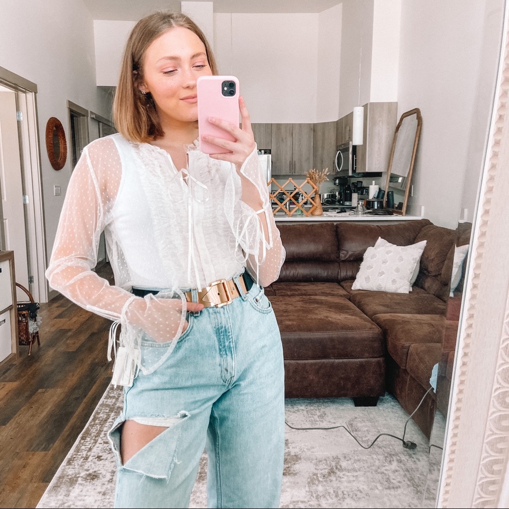 White sheer lace top